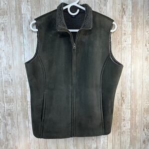 Lands End Vest Womens S Charcoal Grey Sherpa‎ Lined Faux Suede Outdoor Cabincore